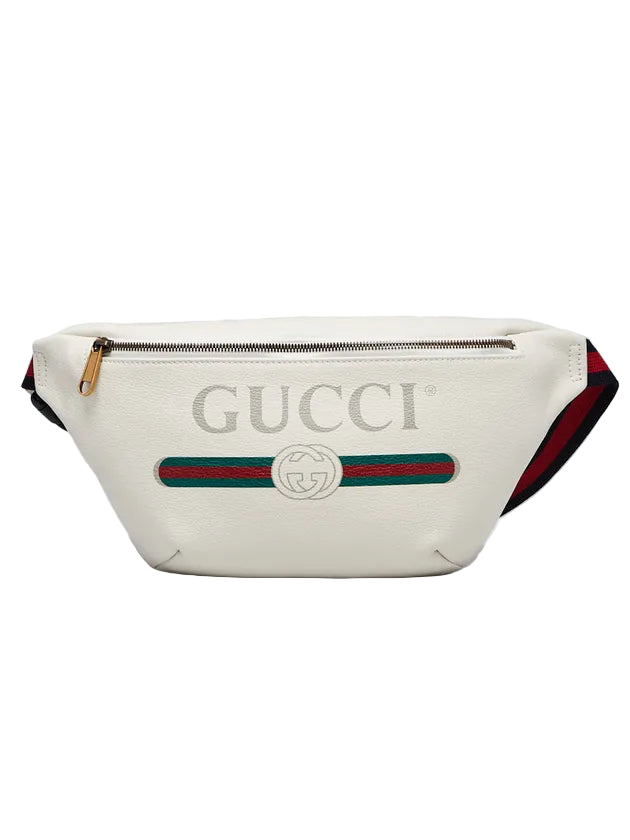 Gucci White Print Pebbled Leather Large Belt Bag