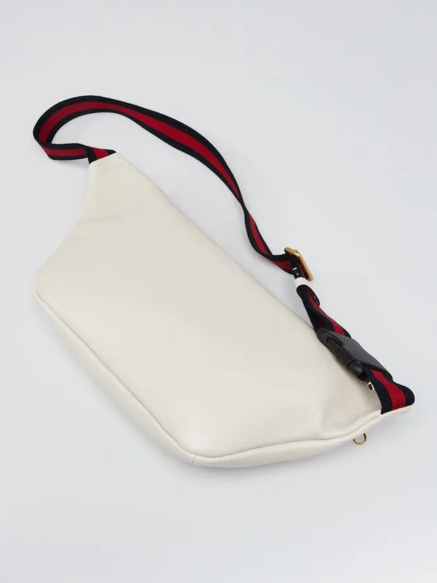Gucci White Print Pebbled Leather Large Belt Bag