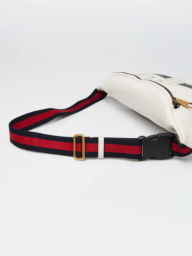 Gucci White Print Pebbled Leather Large Belt Bag