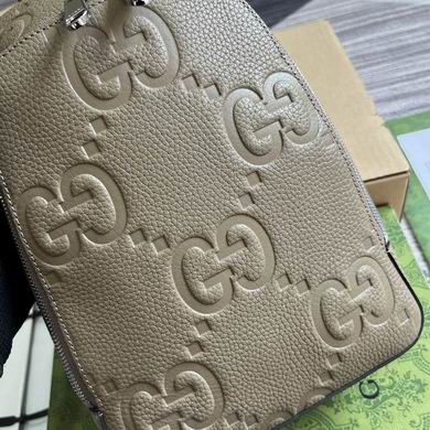 Gucci Jumbo Gg Crossbody Bag Gg Leather - Khaki