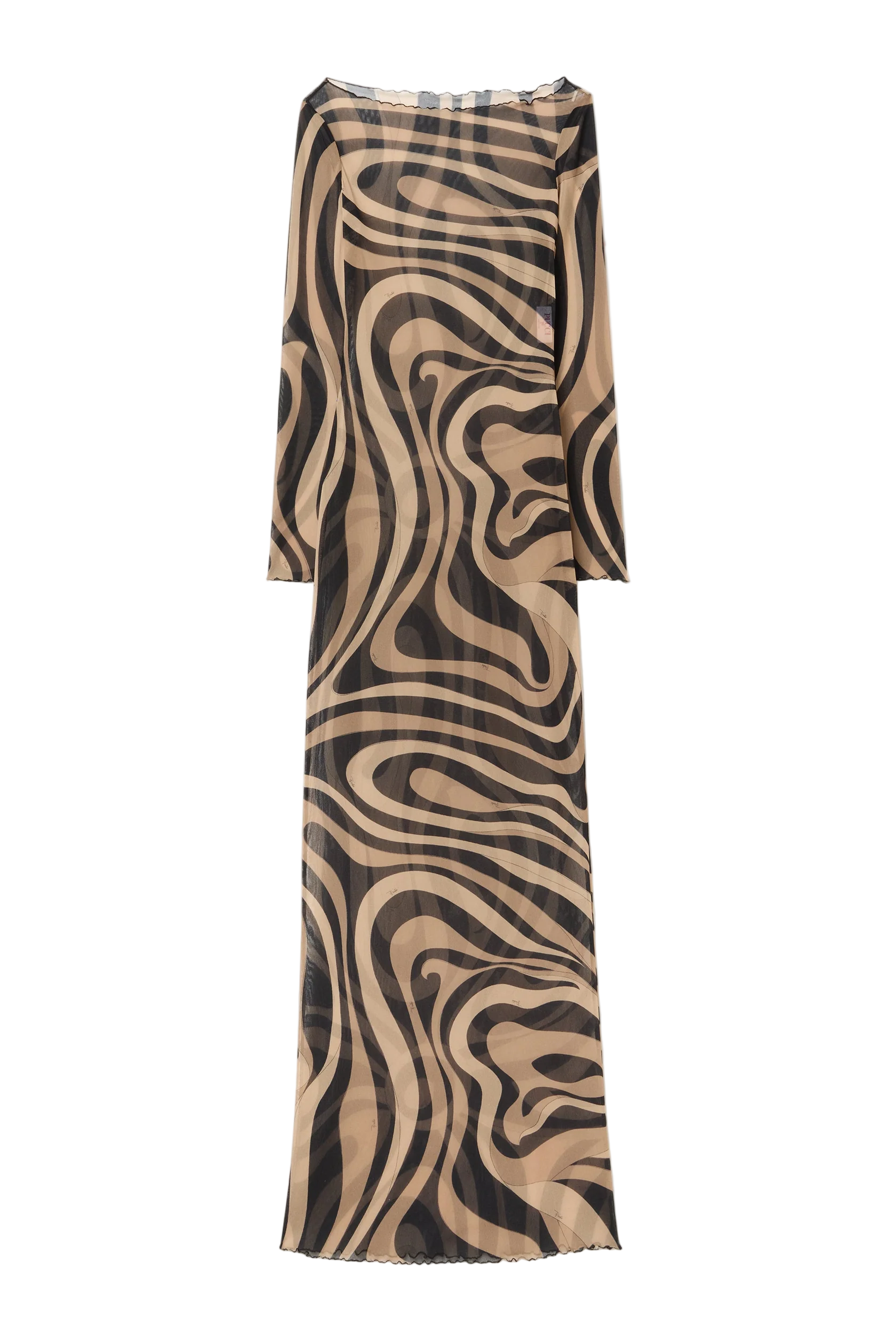 Pucci Marmo-Print Sheer Mesh Long-Sleeve Maxi Dress