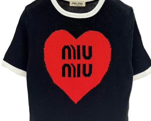 Miu Miu Heart Short Sleeve Black Blouse