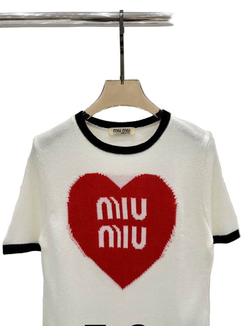 Miu Miu Heart Short Sleeve White Blouse