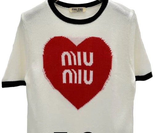 Miu Miu Heart Short Sleeve White Blouse
