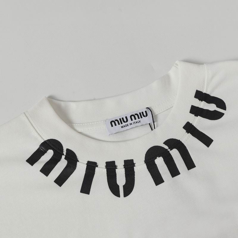 Miu Miu Neck Letter Print T-shirt