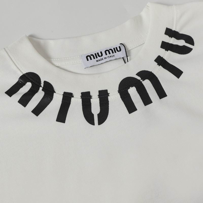 Miu Miu Neck Letter Print T-shirt