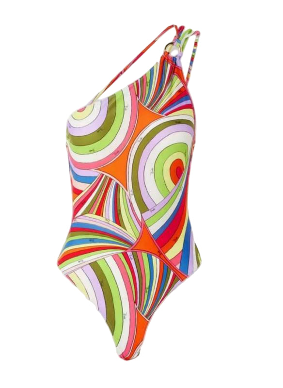 PUCCI Iride-Print Asymmetric Halter One-Piece Swimsuit