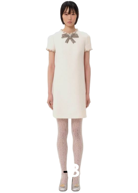 Valentino Wool-Silk Bow-Embellished Mini Dress