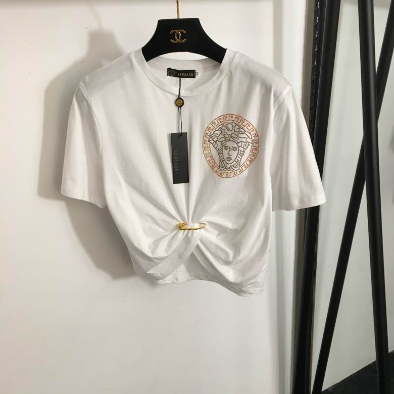 Versace Cutout Draped White Jersey Blouse
