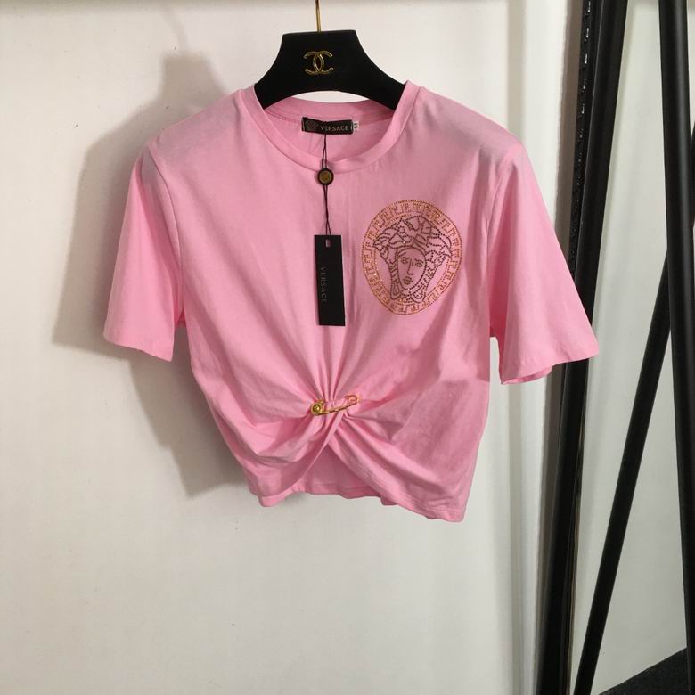 Versace Cutout Draped Pink Jersey Blouse
