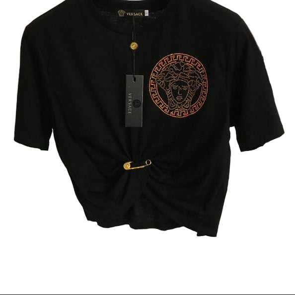 Versace Cutout Draped Black Jersey Blouse