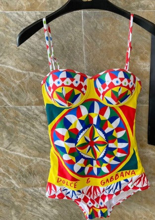 Dolce and Gabbana Carretto-print  one-piece swimsuit