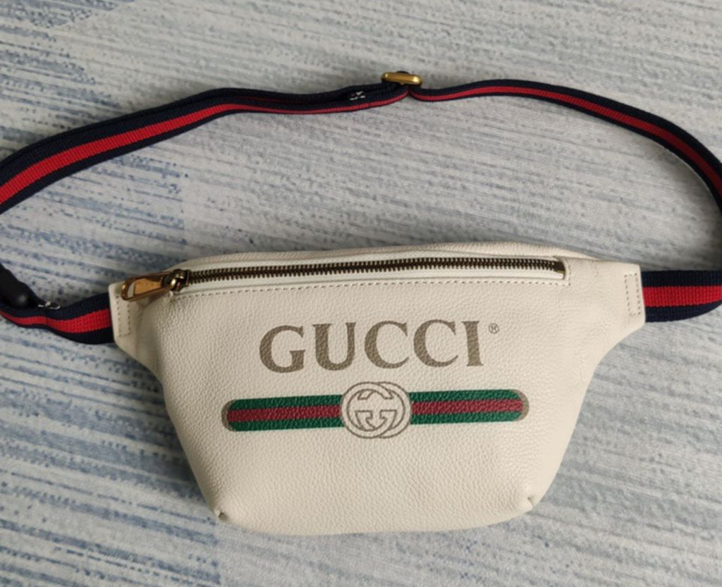 Gucci White Print Pebbled Leather Large Belt Bag